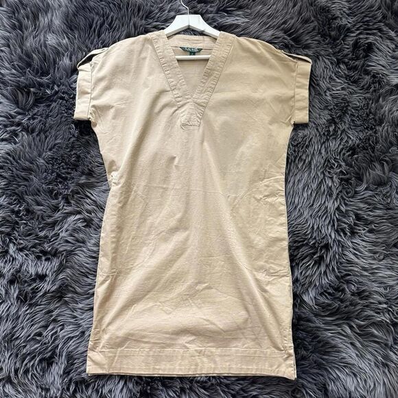 Ralph Lauren Tan Stretch Cotton Shift Dress Tunic Beige Brown Size 2 Or Xs - Picture 1 of 5